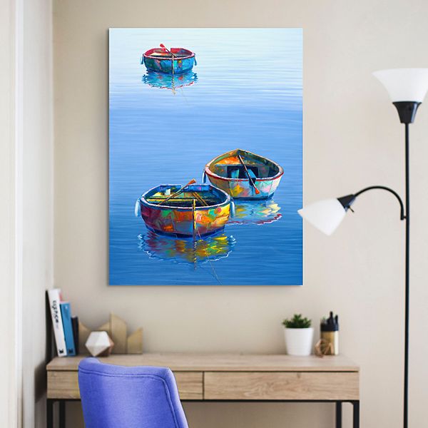 Three Boats Blue 40 X 30 Canvas Wall Art