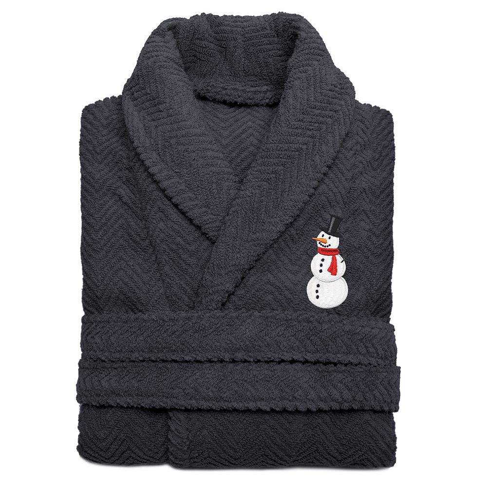 Linum Home Textiles Herringbone Weave Embroidered Snowman Bathrobe