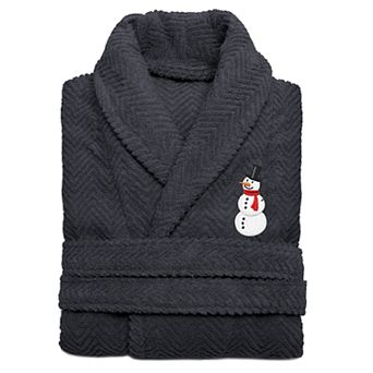 Linum Home Textiles Herringbone Weave Embroidered Snowman Bathrobe