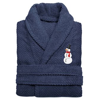 Linum Home Textiles Herringbone Weave Embroidered Snowman Bathrobe