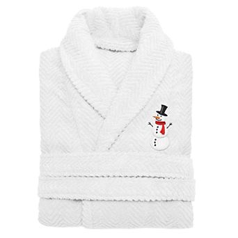 Linum Home Textiles Herringbone Weave Embroidered Snowman Bathrobe
