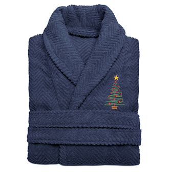 Linum Home Textiles Turkish Cotton Herringbone Weave Embroidered Christmas Tree Bathrobe
