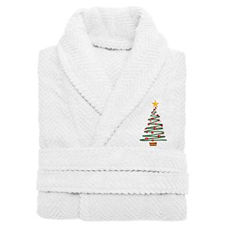 Linum Home Textiles Turkish Cotton Herringbone Weave Embroidered Christmas Tree Bathrobe