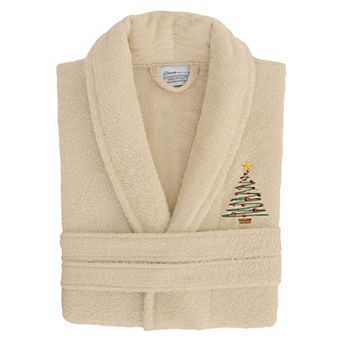 Linum Home Textiles Turkish Cotton Terry Embroidered Christmas Tree Bathrobe