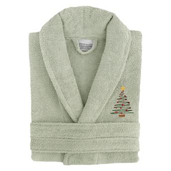 Linum Home Textiles Turkish Cotton Terry Embroidered Christmas Tree Bathrobe