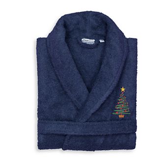 Linum Home Textiles Turkish Cotton Terry Embroidered Christmas Tree Bathrobe