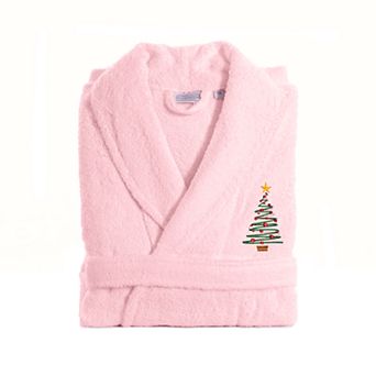 Linum Home Textiles Turkish Cotton Terry Embroidered Christmas Tree Bathrobe