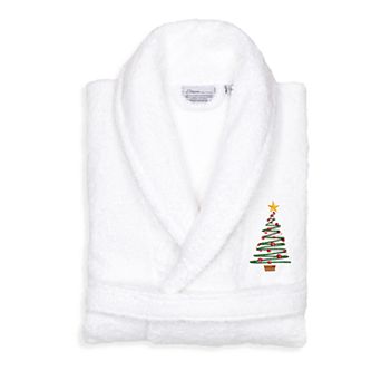 Linum Home Textiles Turkish Cotton Terry Embroidered Christmas Tree Bathrobe