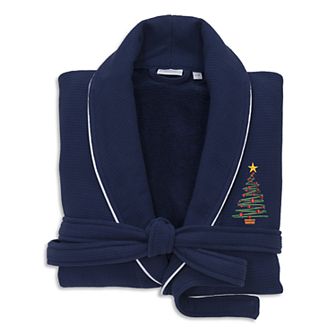 Linum Home Textiles Waffle Terry Embroidered Christmas Tree Bathrobe