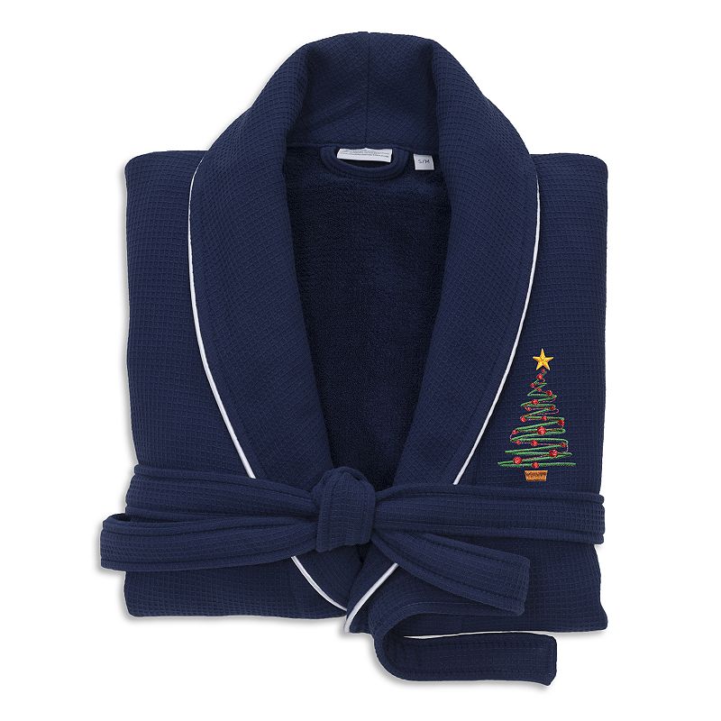 Linum Home Textiles Waffle Terry Embroidered Christmas Tree Bathrobe, Women's, Size: Large/XL, Blue