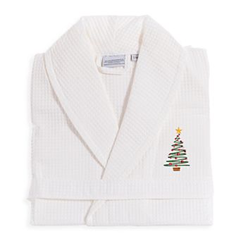 Linum Home Textiles Waffle Weave Embroidered Christmas Tree Bathrobe