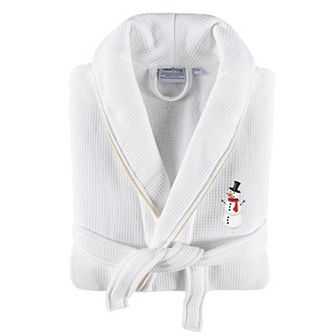 Linum Home Textiles Waffle Weave Terry Embroidered Snowman Bathrobe