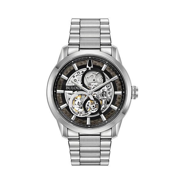 Mens Bulova Bulova Men's Automatic Skeleton Dial Watch, Stainless Steel