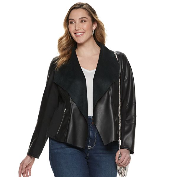 Plus Size Apt. 9® Mixed Media Faux Leather & Scuba Knti Jacket