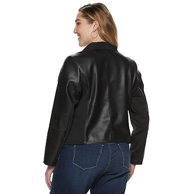 Plus Size Apt. 9® Mixed Media Faux Leather & Scuba Knti Jacket