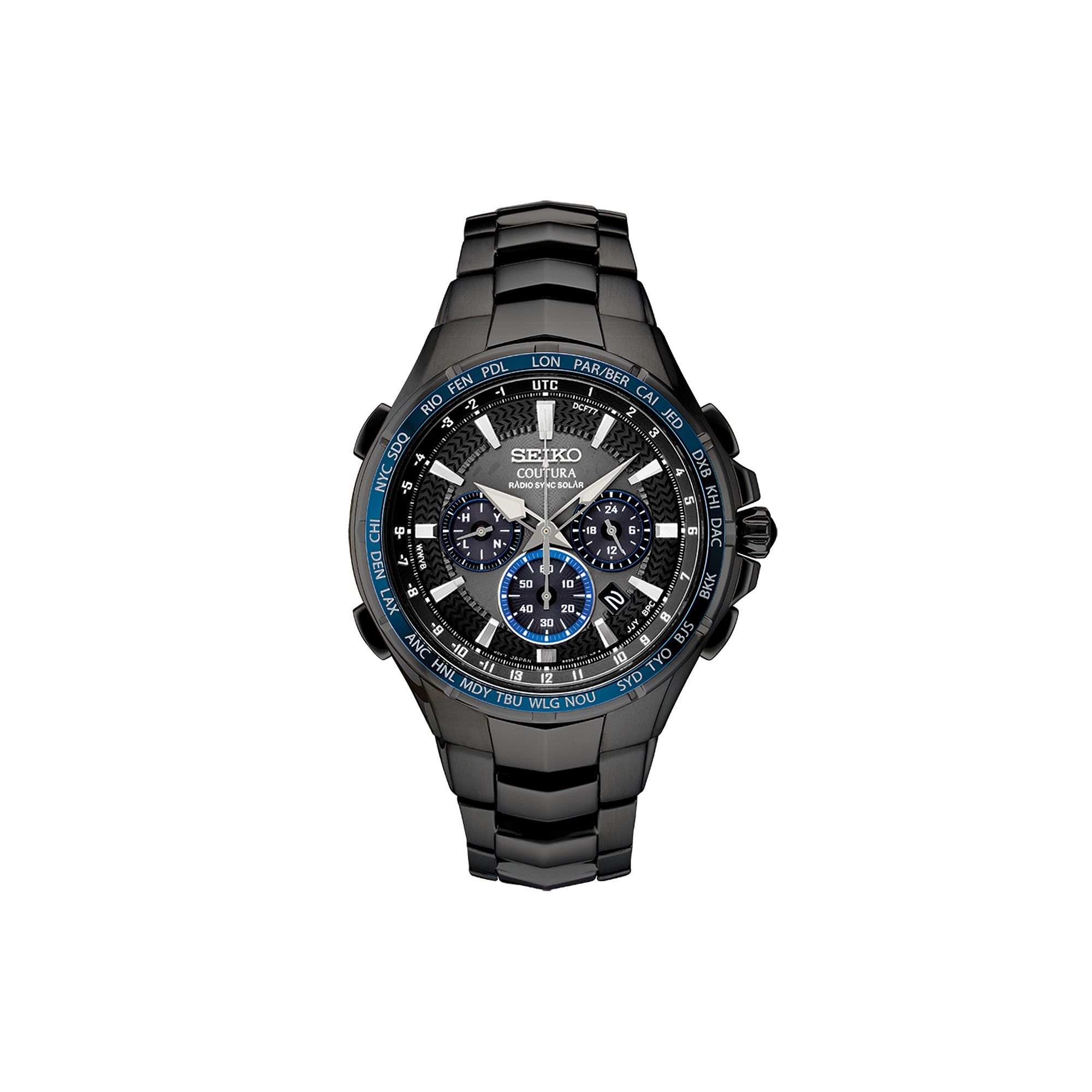 Seiko Mens Coutura Stainless Steel Radio Sync Solar Watch - SSG021, Size: 