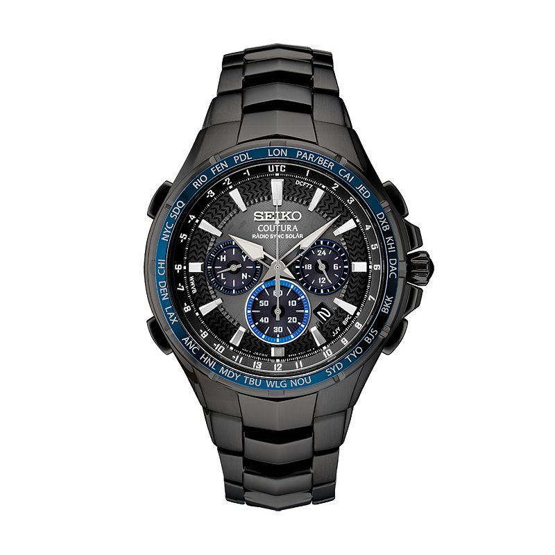 Seiko Men's Coutura Stainless Steel Radio Sync Solar Watch - SSG021, Size: 44MM, Black