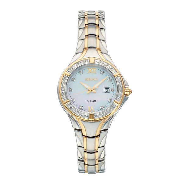 Seiko Women's Solar Diamond Accent Two Tone Watch - SUT372