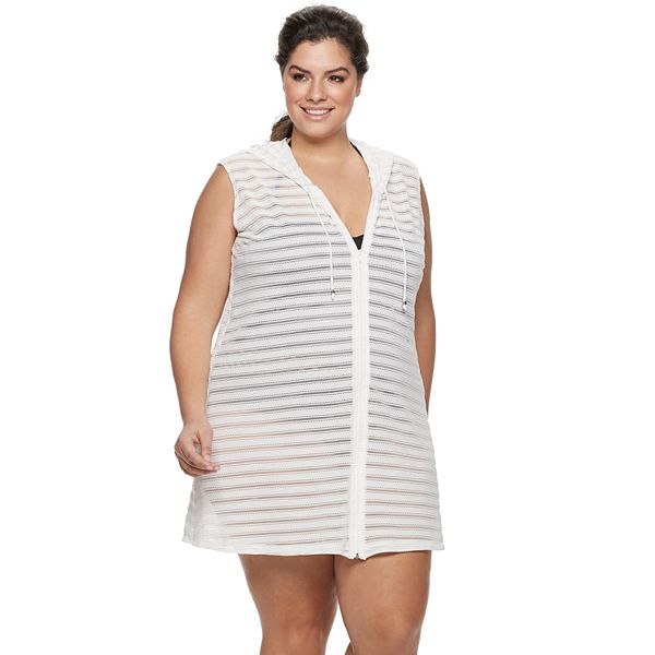 Plus Size Apt. 9® Shadow Stripe Zip-Front Cover-Up