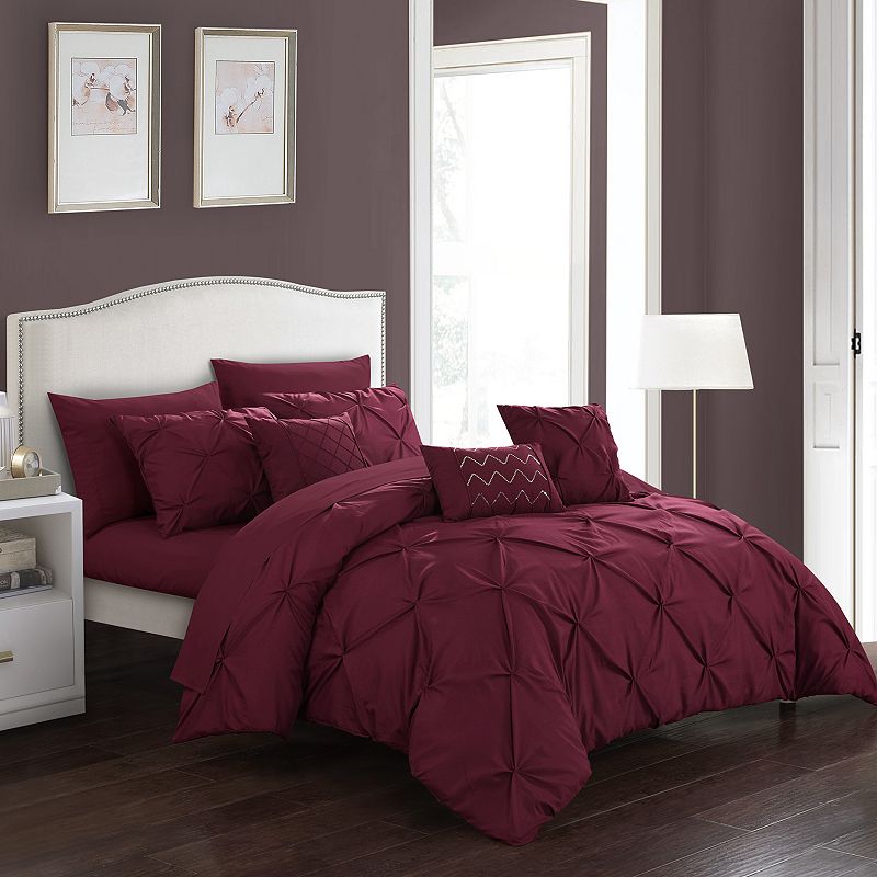 Chic Home Hannah Navy Twin 8pc Comforter Set, Dark Red, King