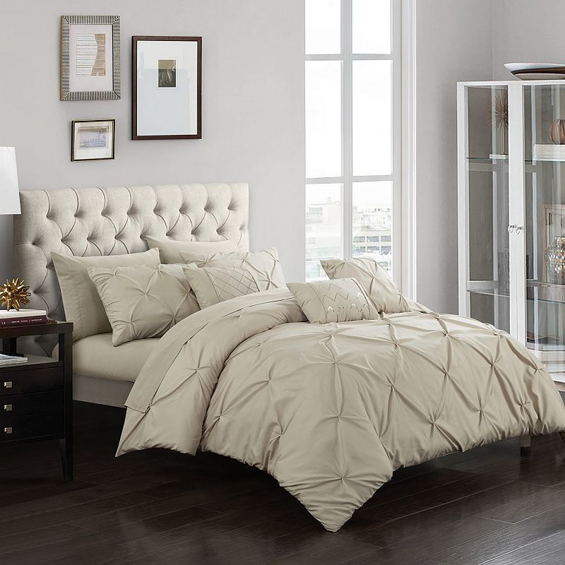 Chic Home Hannah Navy Twin 8pc Comforter Set, Lt Brown, King