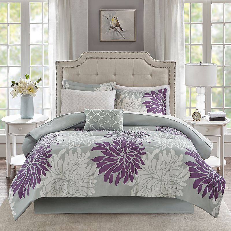 Madison Park Essentials Caldwell Comforter Set with Cotton Sheets, Purple, 