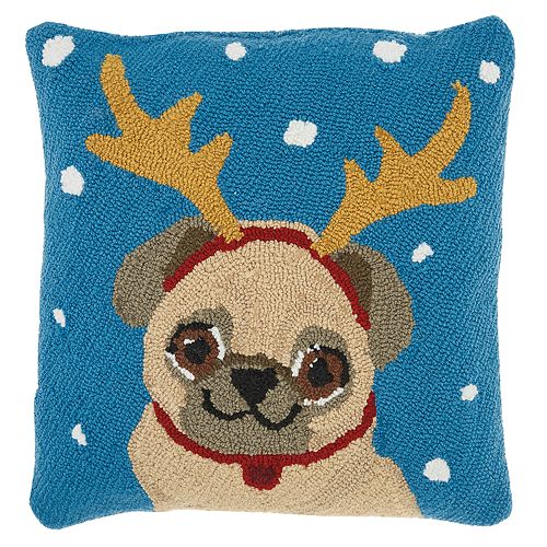 Mina Victory Pug Reindeer Christmas Throw Pillow