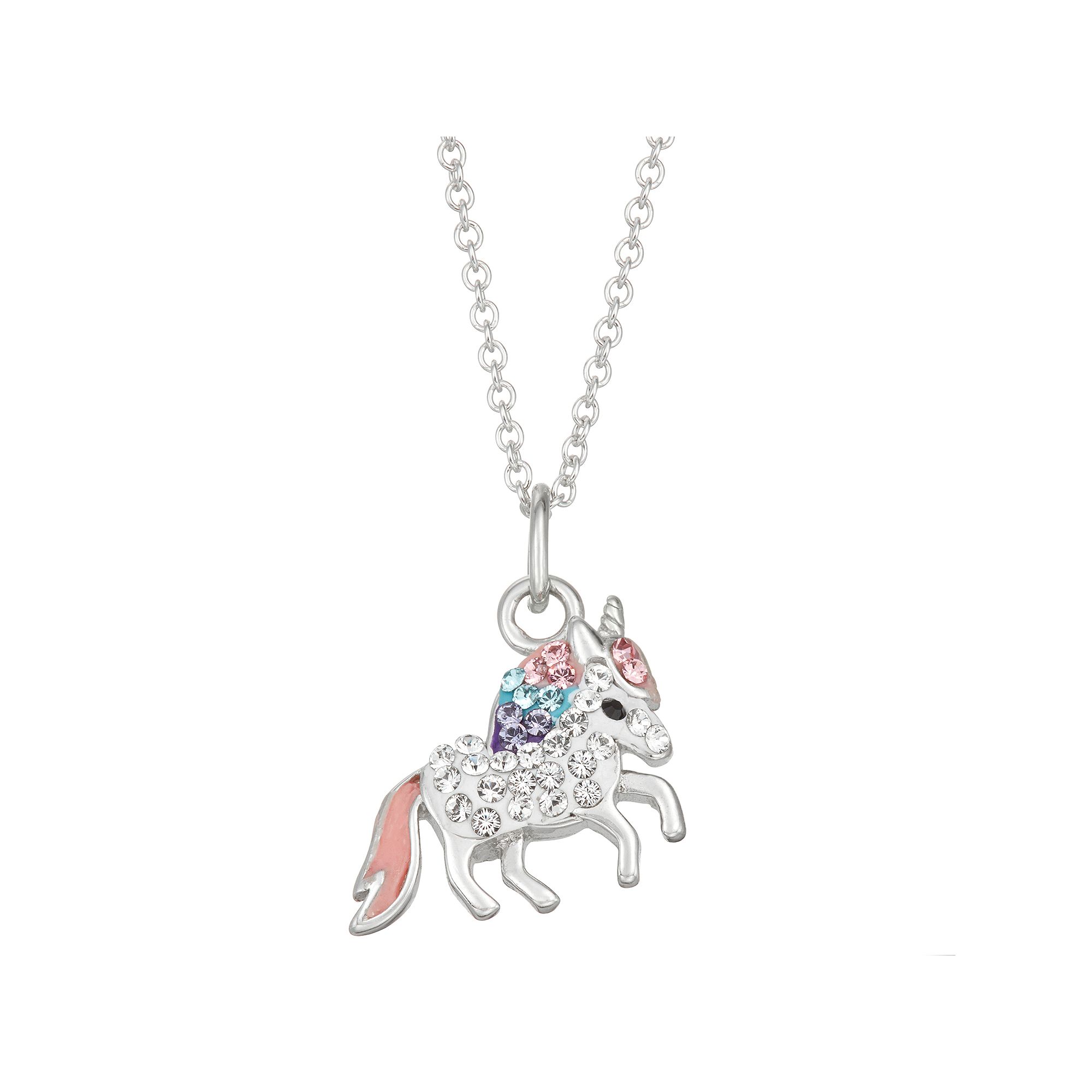 Charming Girl Kids Sterling Silver Crystal Unicorn Pendant Necklace, Girl
