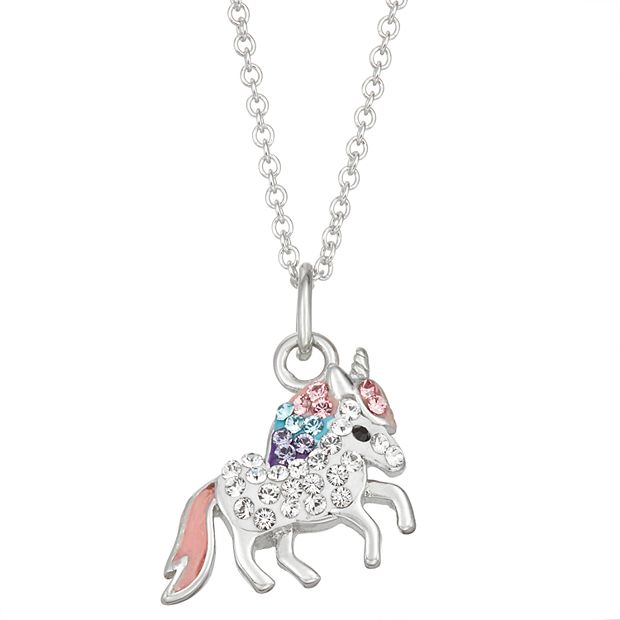 Unicorns Gifts For Girls Necklace: 925 Sterling Silver Crescent Moon Star Unicorn  Necklace Cubic Zirconia Unicorn Little Girl Jewelry For Teen Girls 