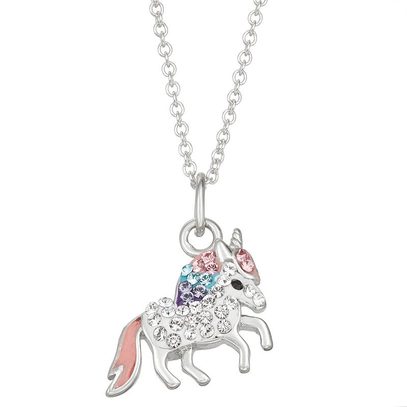 Charming Girl Kids Sterling Silver Crystal Unicorn Pendant Necklace, Girl