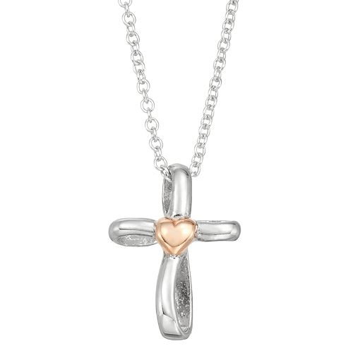 Charming Girl Kids' Two Tone Sterling Silver Cross Pendant Neckalace