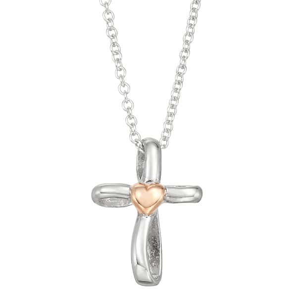 Charming Girl Kids' Two Tone Sterling Silver Cross Pendant Neckalace