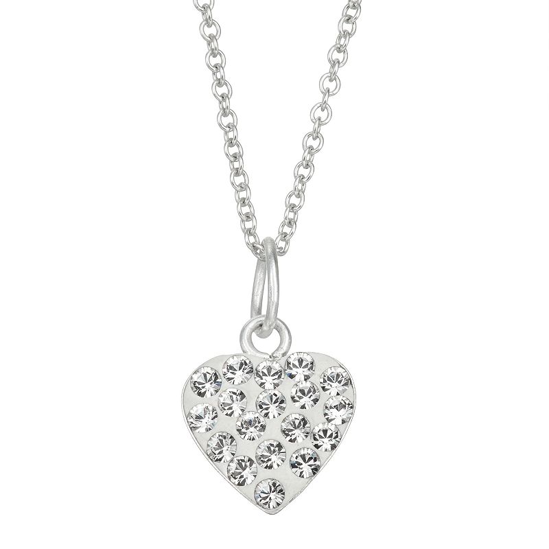 Charming Girl Kids Sterling Silver Crystal Heart Pendant Necklace, Girls,