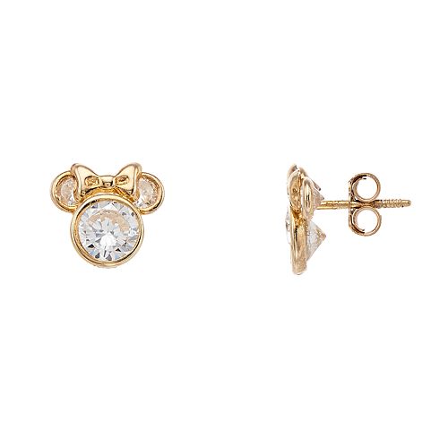 Disney 10k Gold Cubic Zirconia Minnie Mouse Stud Earrings