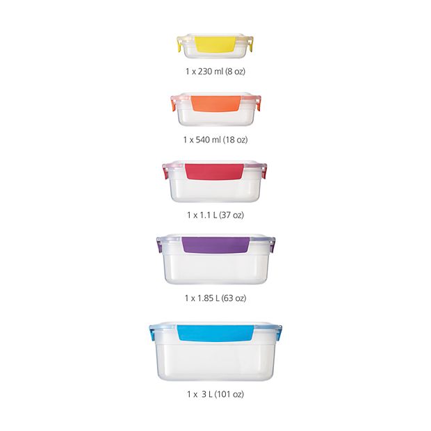 Joseph Joseph Nest Lock Plastic BPA Free Food Storage Container Set with  Lockable Airtight Leakproof Lids, 10-Piece, Multi-Color