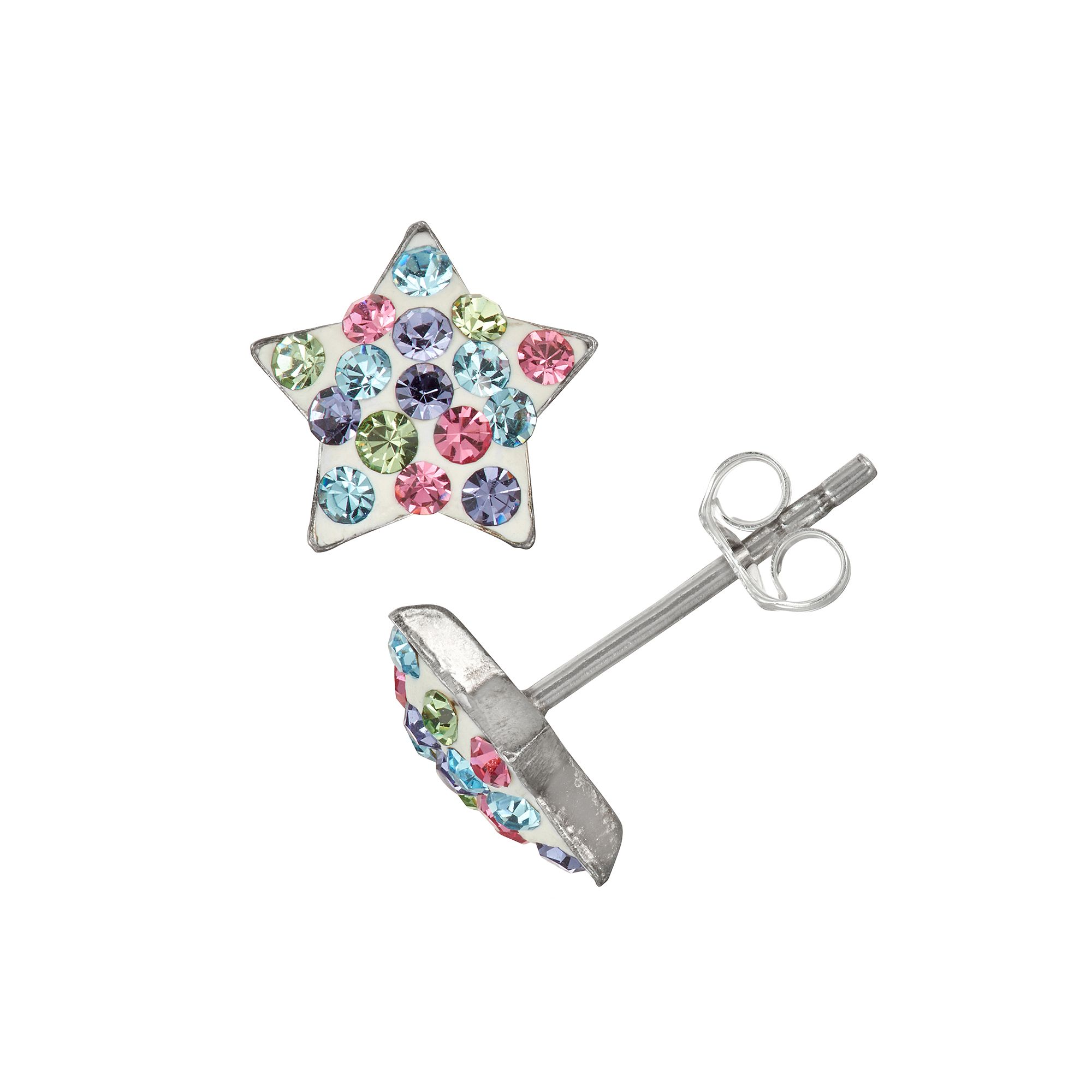 Charming Girl Kids Sterling Silver Pastel Crystal Star Earrings, Girls