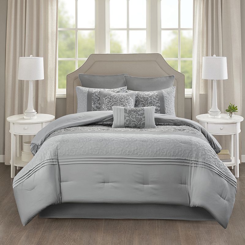 510 Design Lynda Embroidered 8-piece Comforter Set with Throw Pillows, Grey