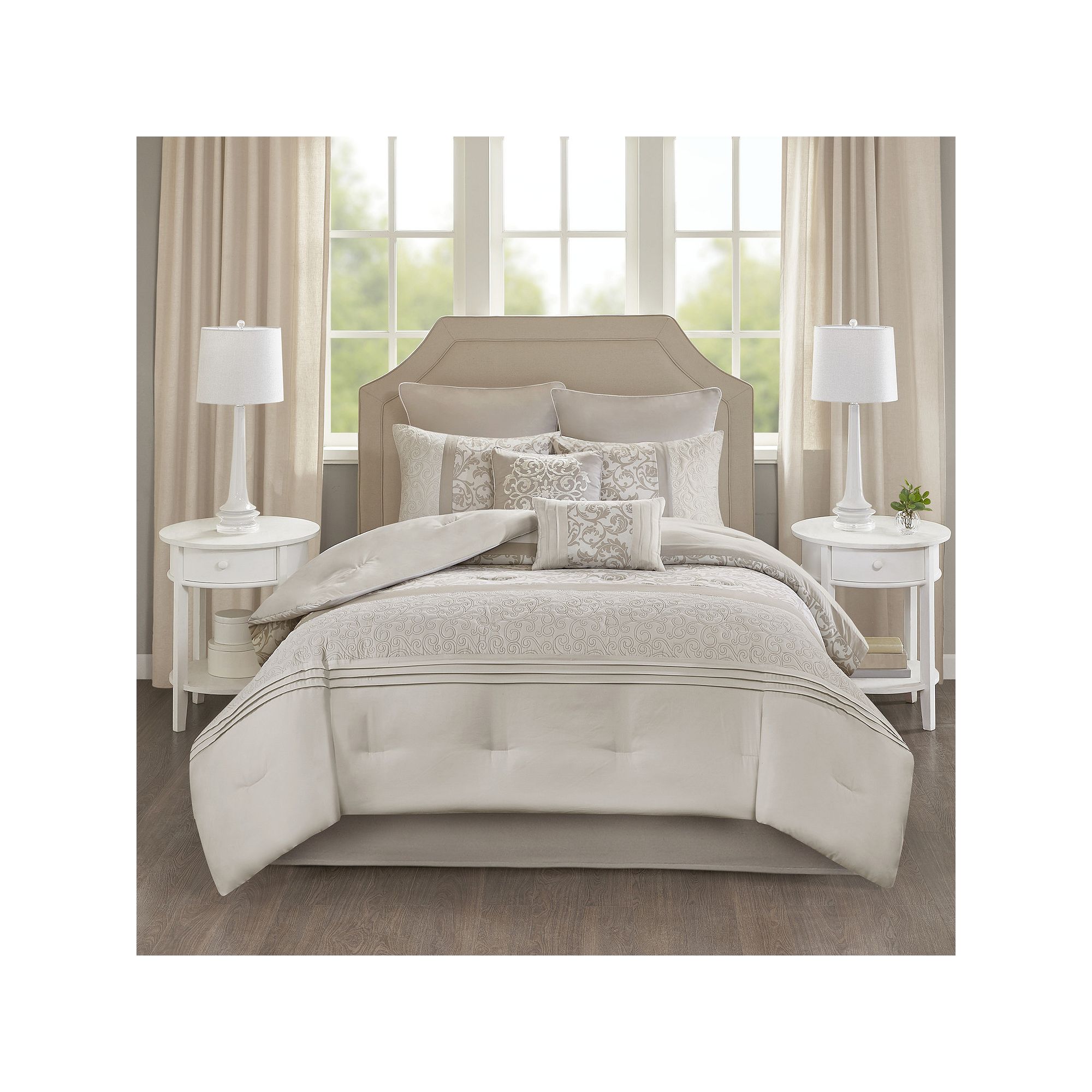 510 Design Lynda Embroidered 8-piece Comforter Set with Throw Pillows, Neut