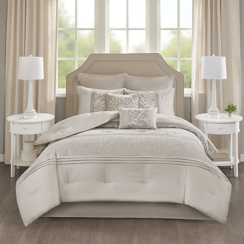 510 Design King Ramsey Embroidered 8-Piece Comforter Set  Neutral