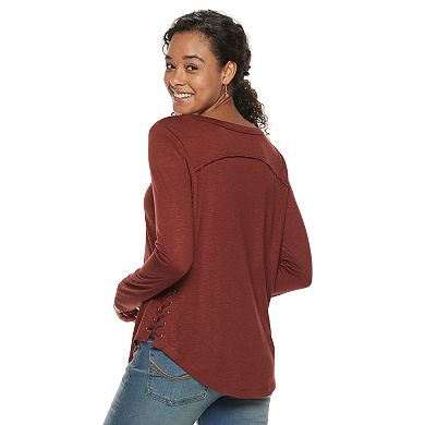 Juniors' Mudd® Lace-Up Side Detail Top