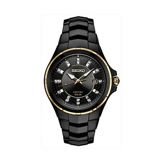 Seiko Men's Coutura Diamond Accent Black Ion-Plated Stainless Steel Solar Watch - SNE506
