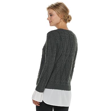 Women's ELLE™ Cable Knit Mock-Layer Sweater