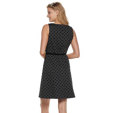 Women's ELLE™ Flocked-Dot Fit & Flare Dress