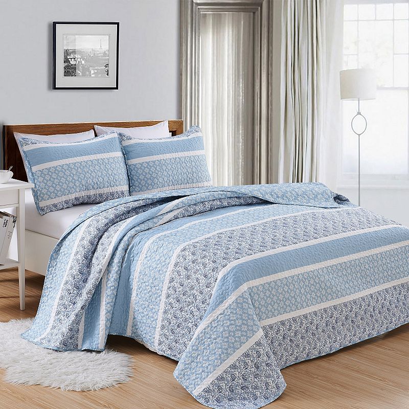 Home Fashion Designs Kadi Collection Quilt Set with Shams, Blue, King