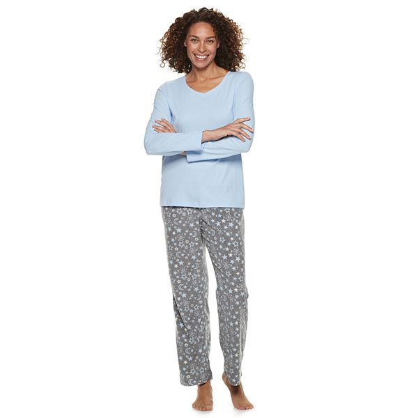 Women's Croft & Barrow® 2-piece V-Neck Sleep Tee & Microfleece Pants ...