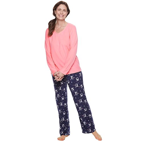 Women's Croft & Barrow® 2-piece V-Neck Sleep Tee & Microfleece Pants ...