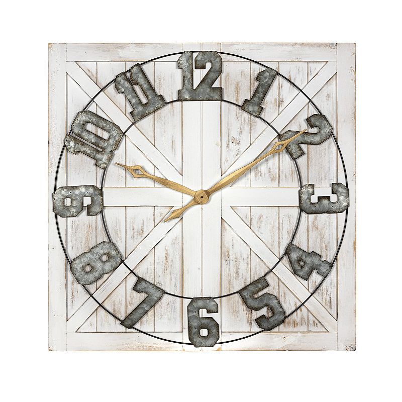 Stratton Home Decor Rustic Farmhouse Wall Clock, White