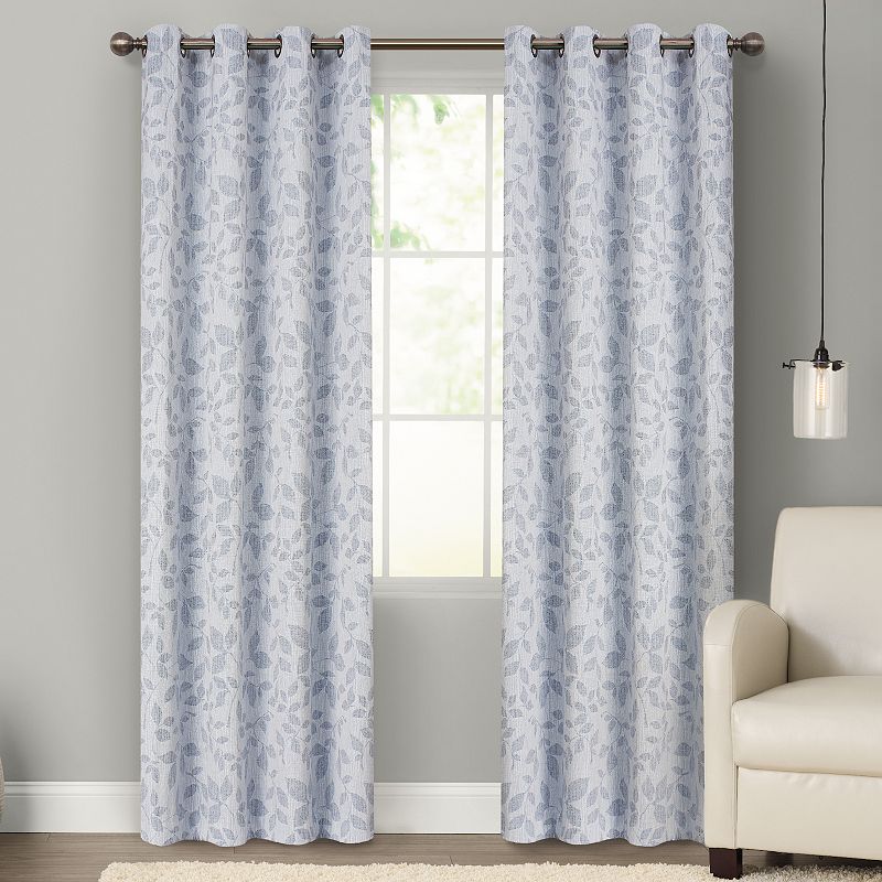 Sonoma Goods For Life 2-pack Jacquard Woven Leaf Blackout Curtain, Blue, 50