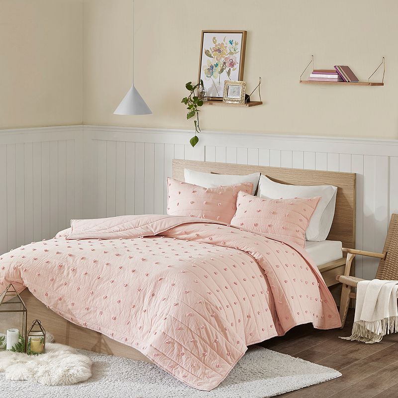 Madison Park Maize Jacquard Cotton Quilt Set, Pink, King