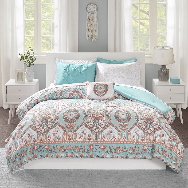 Intelligent Design Avery Boho Comforter Set with Sheets, Turquoise/Blue, Fu